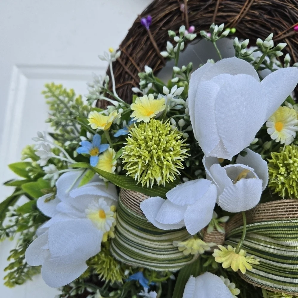 Handmade Yellow and Green Easter Bunny Wreath